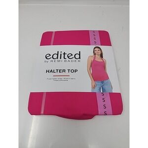 Edited by Remi Bader Halter Top Womens Pink Stretch Fitted Tank Small